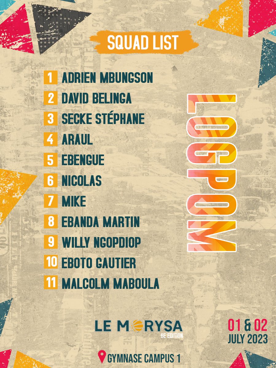 BonbonTV237's tweet photo. Le squad list de Logpom au Morysa 2023
๐โก๐จ๐ฒโ๐ฝ๐ฅ๐ธ
#LeMorysa #Ndogbong #Dauphine #Citadelle #Logpom #justakidfromafrica #KwataPeople #Fecabasket #basketballcameroun #TeamSamory #les_bons_ways_se_passent_sur_BonbonTV #BasketballDouala https://t.co/1oalIRXFGV