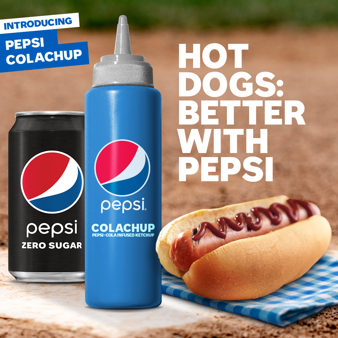 Stop the condiment wars, the undisputed champ is here – Pepsi Colachup. Sweet, salty, and ready to try at select baseball stadiums on July 4th. Hot dogs are  #BetterWithPepsi