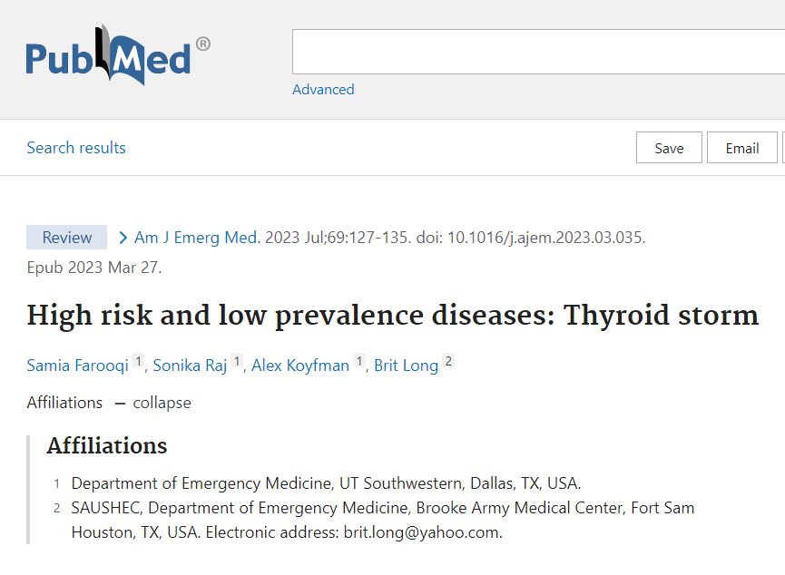 UTSW_EM's tweet photo. How to improve the diagnostic odyssey for #thyroidstorm in the ED?
➡️Find out in the latest installment of #AJEM series on high risk low prevalence diseases from @UTSW_EM investigators Dr. Alex Koyfman (@EMHighAK), @SonikaRaj_MD and Dr. Samia Farooqi. https://t.co/uls3oCvMo8 https://t.co/HBeGMHtbIm