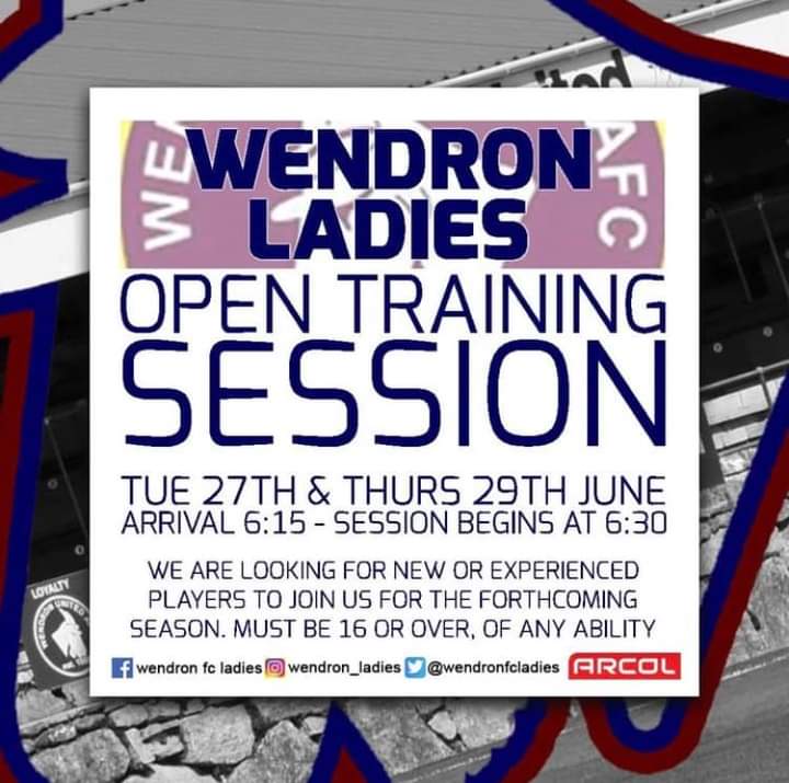 Open training session tonight! 

6.15pm, all abilities welcome! 
Come join the #Dronfamily ! 🐐⚽️

#Footballsback #Womensfootball #womeninsport

@WendronUtdAFC @wendronyouthfc @wendroncc @TheCWFL @swsportsnews @sportscornwall @Packetsport @Cornishfootball