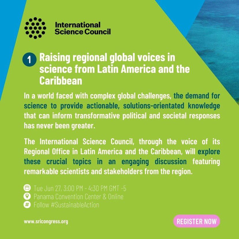 gabrielaivann's tweet photo. Join us today for the @ISC session “Raising regional global voices in science from Latin America and the Caribbean” at the @SRICongress 

Register: https://t.co/FqC7XiY5gx https://t.co/kYDe4t0G7N