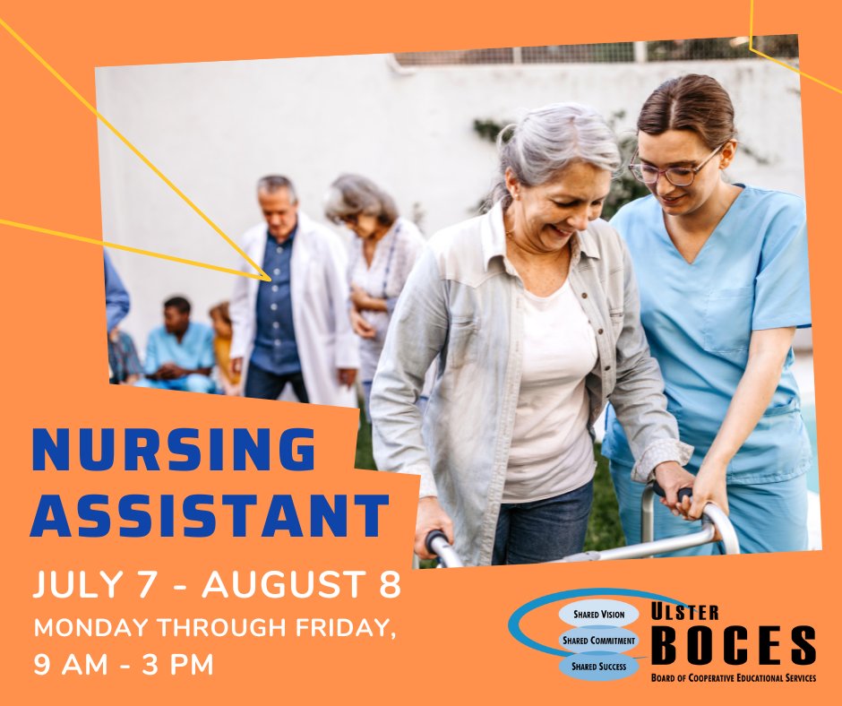 Don't miss out on becoming a #NursingAssistant (NA) with Ulster BOCES! No previous experience is necessary. Admissions appointment available. To register, contact Michelle Combs at mcombs@ulsterboces.org or call (845) 331-5050, ext. 2262. #LifelongLearning #ContinuingEducation