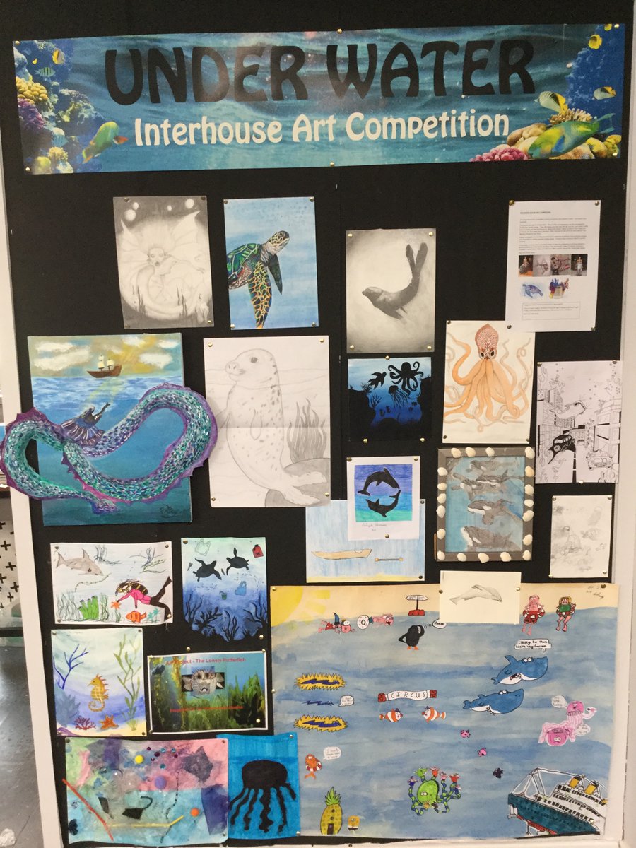 SGSArtDesign's tweet photo. Inter house Art Competition on display - Underwater theme. Lots of interesting and skilful  entries #SGSArtdep #Creativity https://t.co/gUaR6biIFF