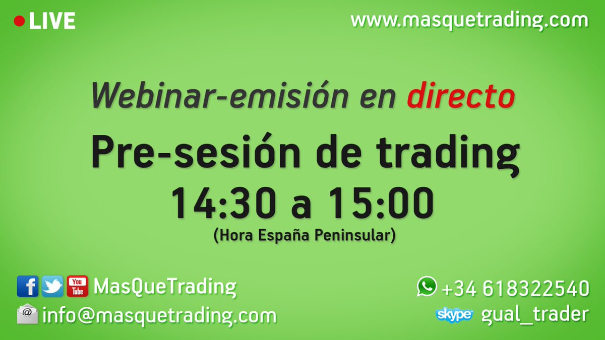 MasQueTrading's tweet photo. Si te perdiste la emisión en directo de esta tarde podrás verla en 👇 👇 👇👇 👇 👇 https://t.co/J6mOem19UM
@NTEcosystem @NinjaTrader #Bolsa #futuros #índices #divisas #cripto #masquetrading #dólar #euro #forex, #Mini_SP500 #Mini_Nasdaq #Mini_Dow #dax #bund #euro_stoxx #oro https://t.co/zFnWr7jhY4