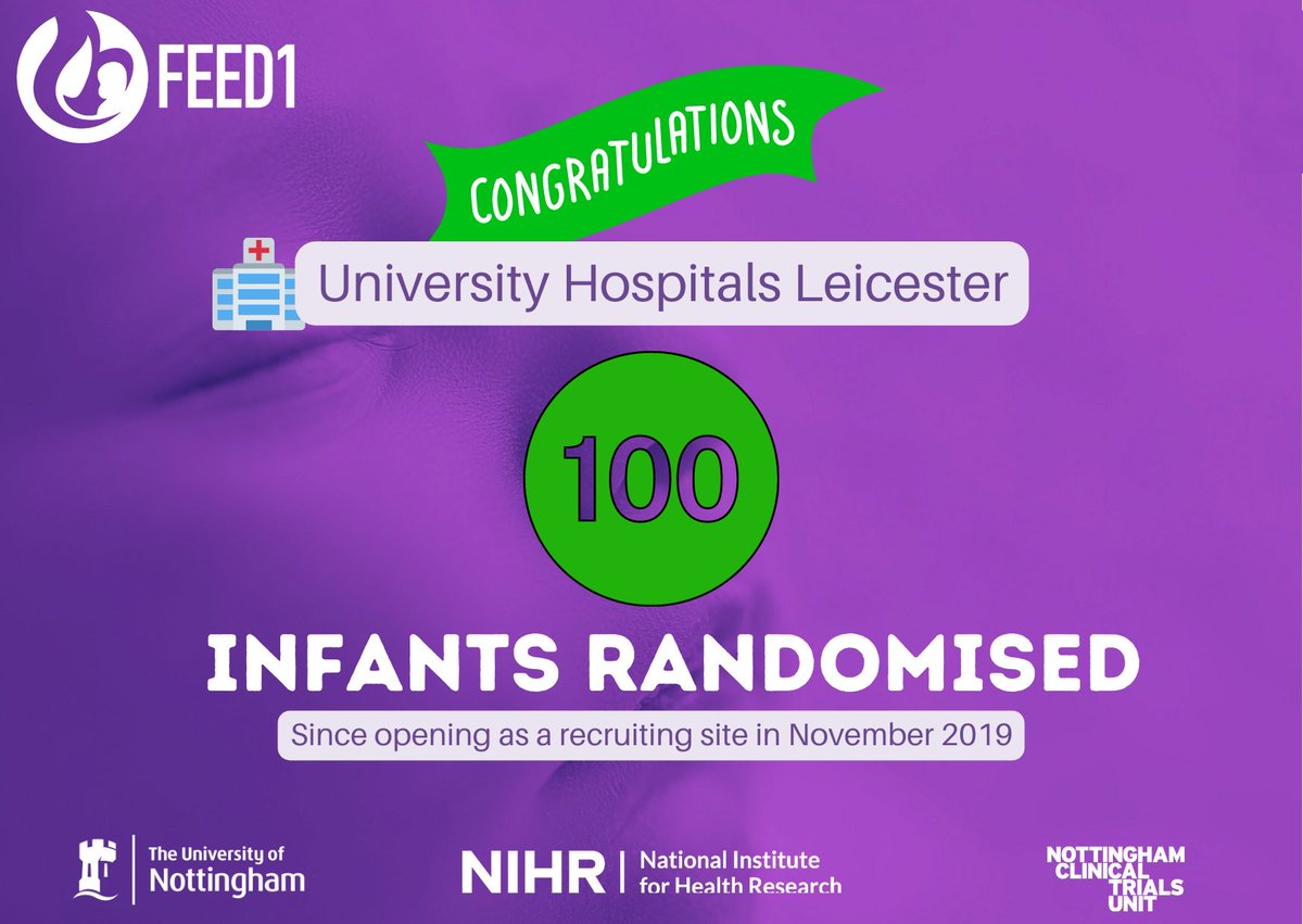 FEED1 Trial (@feed1trial) on Twitter photo Wow our first ever site to reach 1⃣0⃣0⃣ infants randomised!
Congratulations Leicester (<a href="/LeicResearch/">Research at Leicester's Hospitals</a> <a href="/UHLNeonates/">Leicester Neonatal Service</a>)🎉
This is such a great achievement, thank you so much for your hard work and dedication to FEED1💜 Wow our first ever site to reach 1⃣0⃣0⃣ infants randomised!
Congratulations Leicester (<a href="/LeicResearch/">Research at Leicester's Hospitals</a> <a href="/UHLNeonates/">Leicester Neonatal Service</a>)🎉
This is such a great achievement, thank you so much for your hard work and dedication to FEED1💜