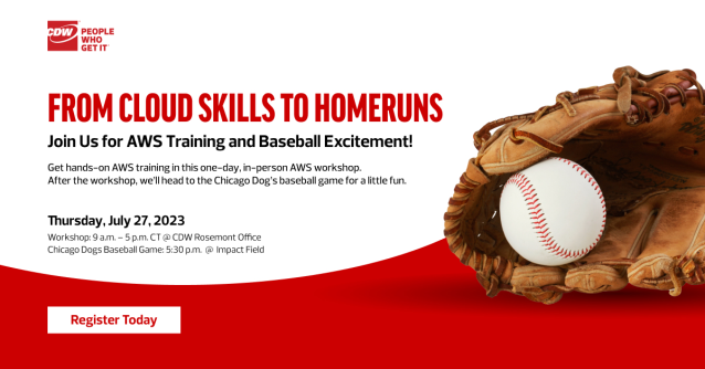 Unlock the full potential of #AWS at our in-person workshop in Rosemont, IL! Get technical training and learn architecture best practices. Don't forget your laptop and join us for a Chicago Dog's baseball game after! #infrastructure #workshop #cdwsocial dy.si/w21TX