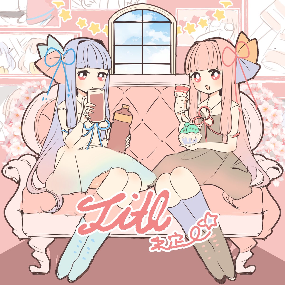 kotonoha akane ,kotonoha aoi multiple girls 2girls long hair pink hair holding sisters siblings  illustration images
