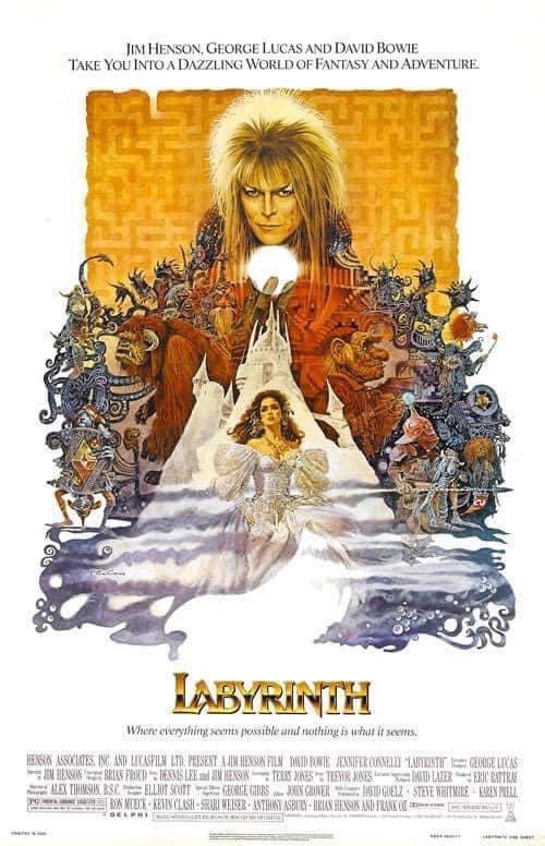 Happy anniversary to Jim Henson’s film, “Labyrinth'. Released in US theaters this week in 1986. #labyrinth #davidbowie #jimhenson #goblinking #underground #magicdance #astheworldfallsdown