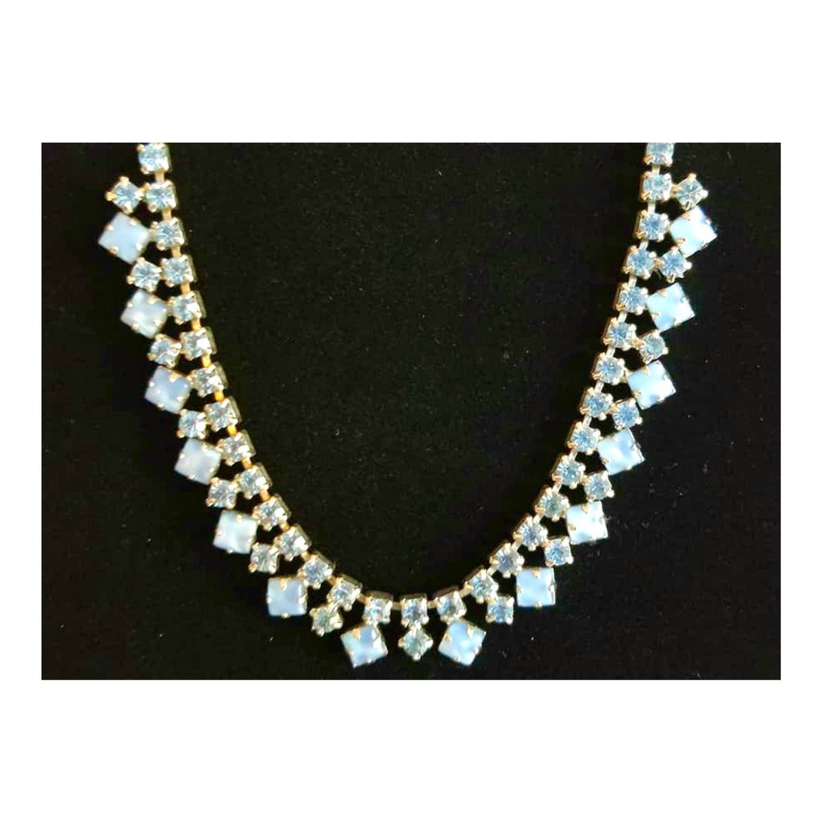 Art Deco Blue Crystal Necklace with Opaque Blue Stones etsy.me/44bJ5PA #blue #wedding #yes #hook #artdeco #statementnecklace #weddingjewelry #estatejewelry #rhinestonenecklace