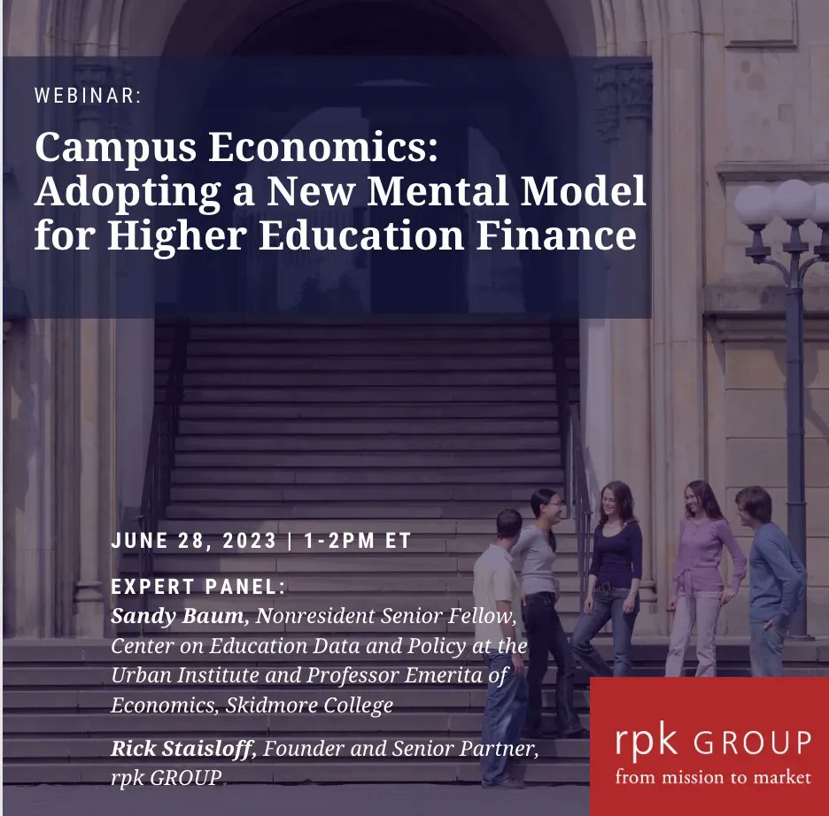 When it comes to business models, what are #highered institutions missing and how could they better respond to the markets they serve?

🎧 TOMORROW: Join us at 1pm ET as <a href="/rstaisloff/">Rick Staisloff</a> and Sandy Baum of the <a href="/urbaninstitute/">Urban Institute</a> offer insights in our next webinar.

buff.ly/3J5Xm6o