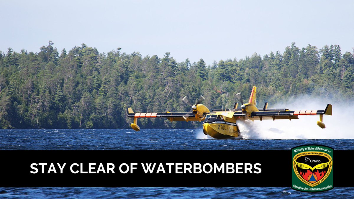 #DYK a waterbomber will not scoop from a lake or river if watercraft or recreationalists pose a safety hazard? If you see one flying overhead, move close to shore so they can perform their scoop safely.