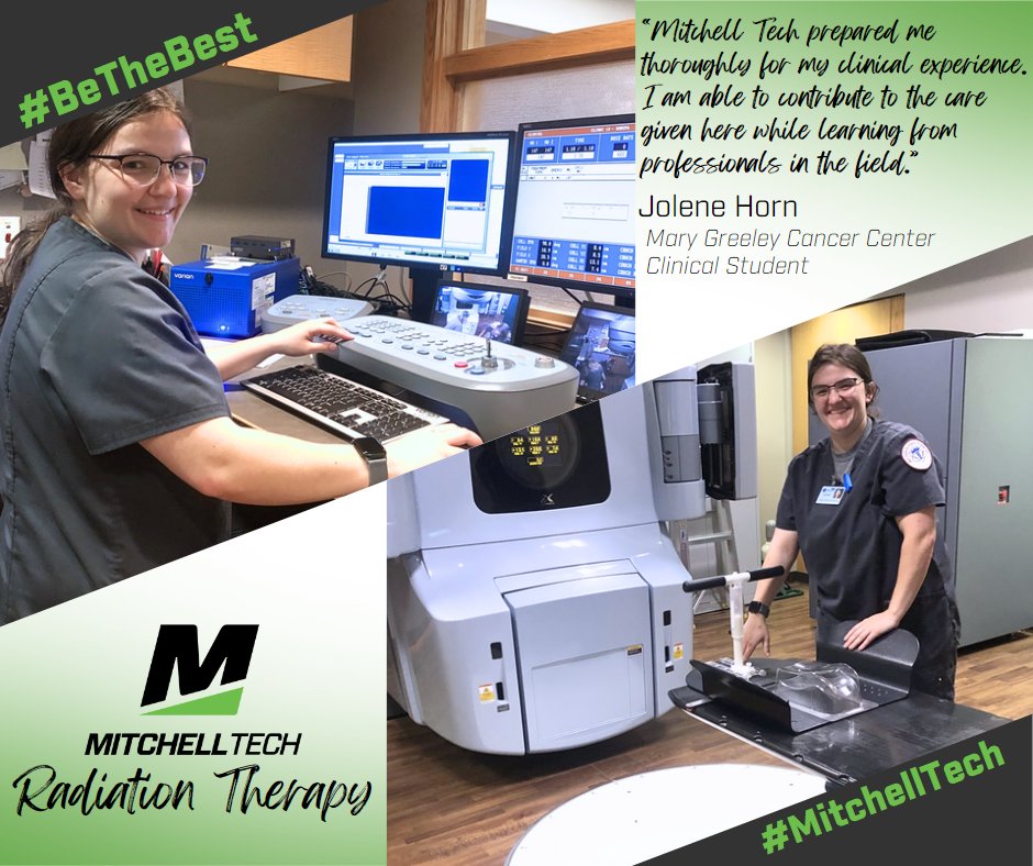 MitchellTech's tweet photo. #MTCRadiationTherapy student Jolene Horn said her classroom work at #MitchellTech prepared her just enough for clinicals, that she could be helpful to the therapists, but still had plenty to learn from them. We hope you enjoy the rest of your experience, Jolene! #BeTheBest https://t.co/momaWCuBLG