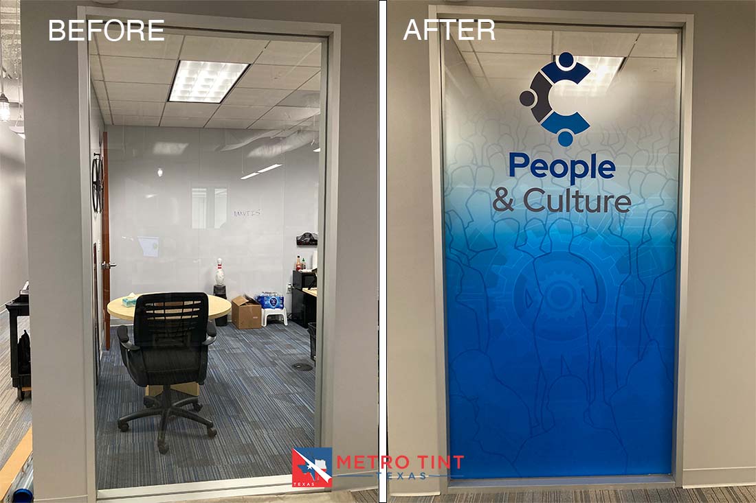 Check out this unique combination of privacy and corporate branding! Our custom graphic installed on the conference room gives a modern look to the office and ensures meetings stay private. #corporategraphics #privacy #customcutgraphics #interiordesign #decorativewindowfilm