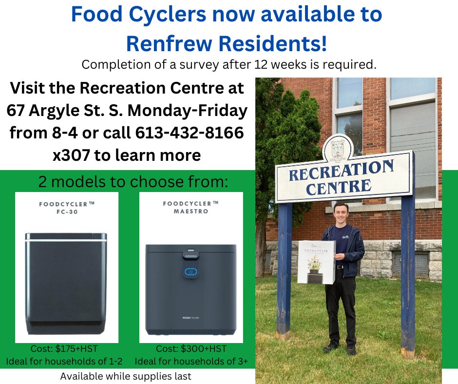 The Town of Renfrew's in-home food waste diversion program using the Food Cycler appliance is a go, and the machines have arrived. Interested in reducing your environmental impact? What to prevent bad odours from your garbage? For more information, visit renfrew.ca