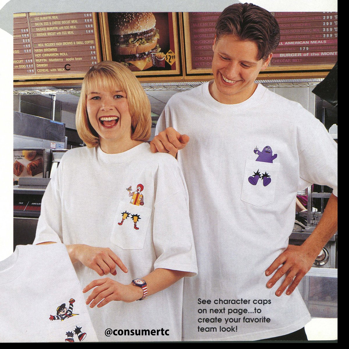 consumertc's tweet photo. There's fashion, then there's "McDonaldland characters busting through the breast pocket of your shirt"-level fashion. (McDonald's SmilerMakers Catalog, 1989) https://t.co/hHxgf9djic