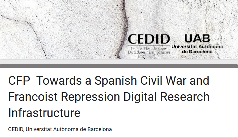 📢 Call for Papers
🎓 Col·loqui internacional Cap a una infraestructura digital de recerca sobre la Guerra Civil espanyola i la repressió franquista.
📅 20 i 21 de novembre
📍 Sala d'Actes de @LletresUAB 
🖥️ Format híbrid (intervencions i assitència tant presencials com virtuals)