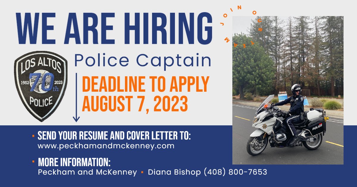 LosAltosPD's tweet photo. Interested in joining our team? Visit https://t.co/YJ8kvdr0b2 for more information and to apply! #WeAreHiring #LosAltosPolice #Police https://t.co/7VTsgl7rDP