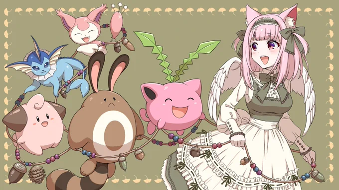 全部skebのご依頼で描いた絵だけど、僕が描いたことのあるブイズが3匹になった!
