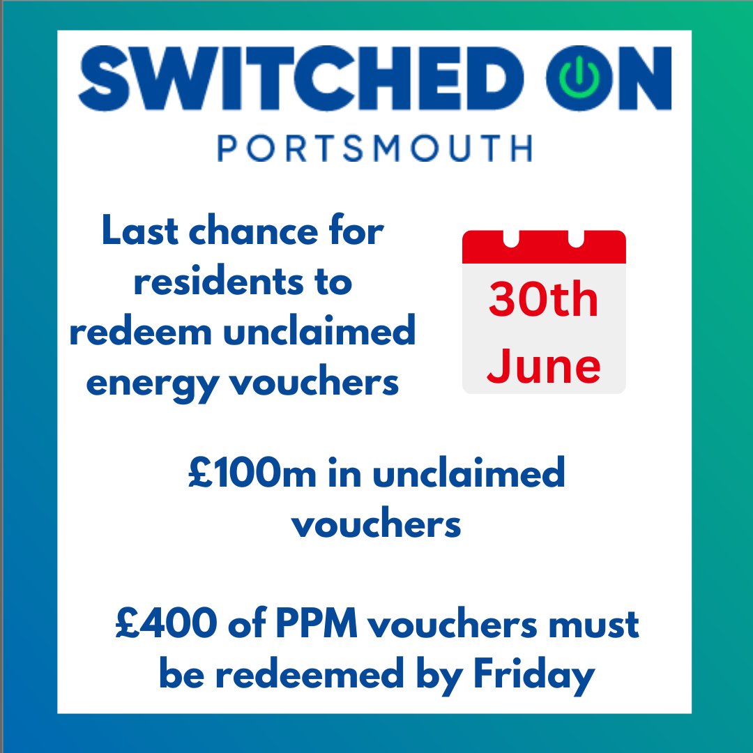 The Energy Bills Support Scheme offering £400 in energy vouchers for residents on prepayment meters will close on Friday.

If you haven't received your vouchers, get in contact with your energy supplier as soon as you can.

switchedonportsmouth.co.uk/2022/11/02/ene…

#energybills #costofliving