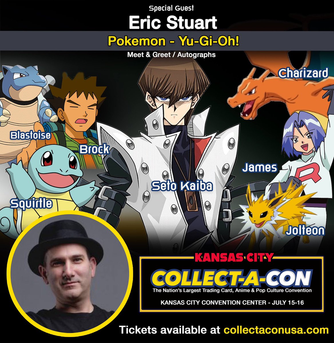 Eric Stuart will be returning as a featured guest at Collect-A-Con Kansas City! @ericstuartband 

#collectacon #pokemon #anime #tcg #cards #pokemoncards #kansascity #kc #planetcomiccon #brockpokemon #brock #ericstuart #setokaiba #ugiohcards #yugiohcommunity #seto #yugioh