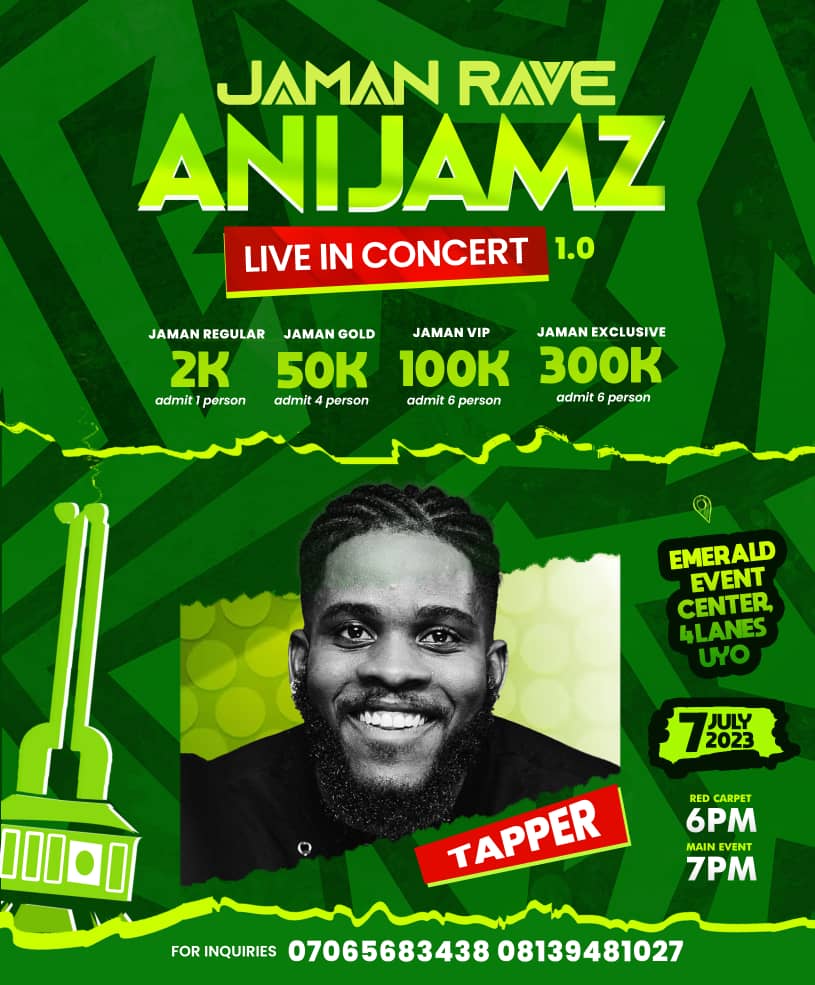 iamfatherA's tweet photo. Can't wait to see my Award winning lyricist on the roll @LJSAAAVIOUR of Rap with Tapper and Manpizzy @ #JamanRave on July 7.
@AniJamz live In Concert 1.0

For Ticket Reservation Call : +234815114920

#ALIC #AniJamzLiveInConcert https://t.co/r5eHFsoiaY