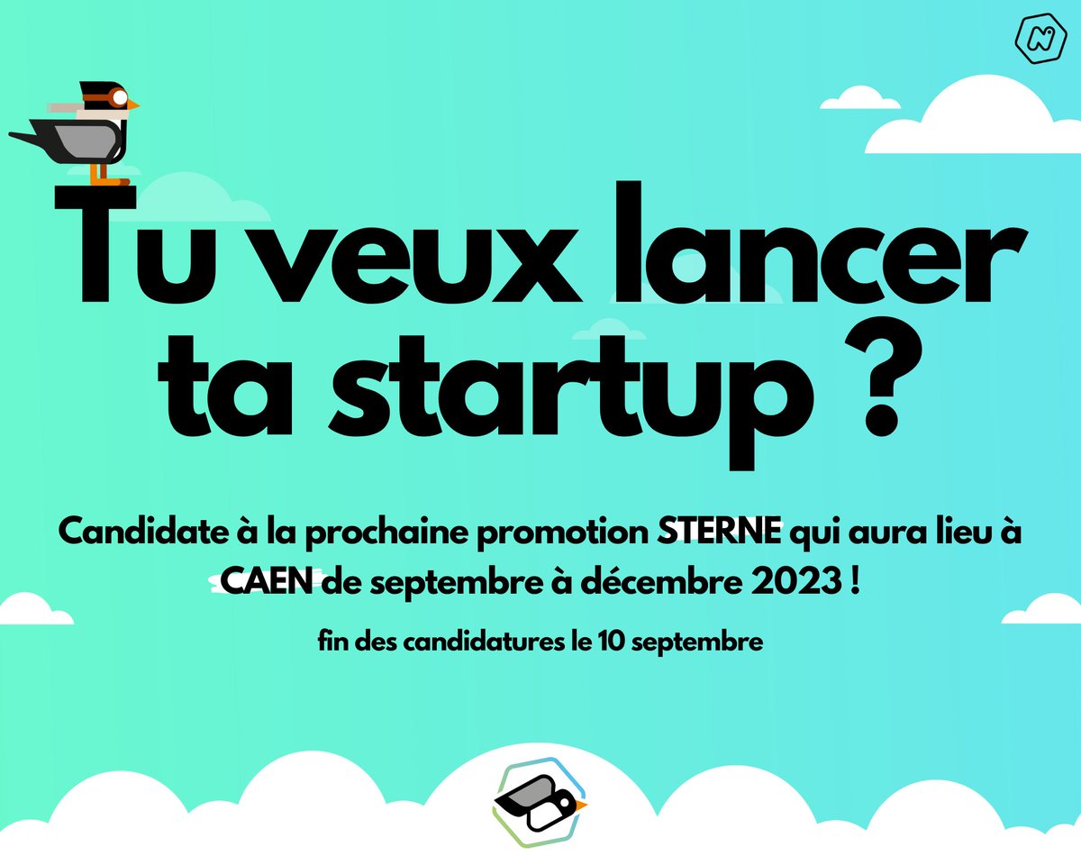 STERNE revient en septembre avec 3 mois de formation pour : 
💡Teste ton idée,
👥 Construis ton #réseau, 
💪 Profite des retours d'#expérience et des #conseils d’experts, #entrepreneurs et professionnels de la 
<a href="/RegionNormandie/">Région Normandie</a>  !

Candidate sur : 
➡️itineraire-sterne.com