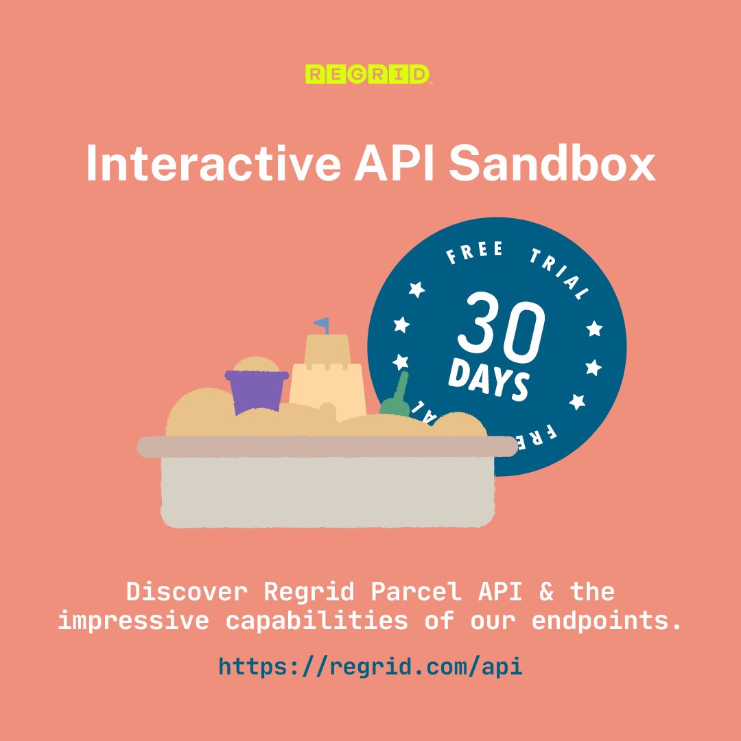 regridapp's tweet image. Transform your app, SaaS, or map with #LandParcels from Regrid. 🔥
Our Interactive API Sandbox makes it easy to explore the full capabilities of our endpoints. 💫
Test free for 30 days, no credit card required - regrid.com/api?utm_source…
#DataUnleashed #LandParcelsAPI