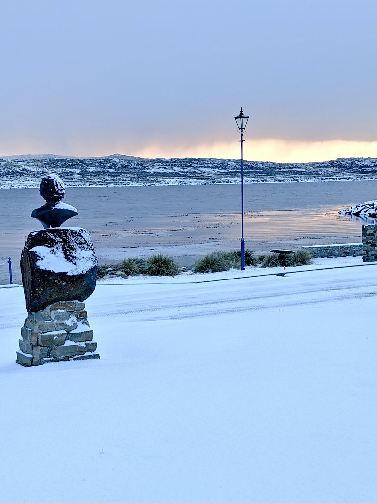 Maggie looking chilly overlooking Stanley harbour this morning. #Falklands