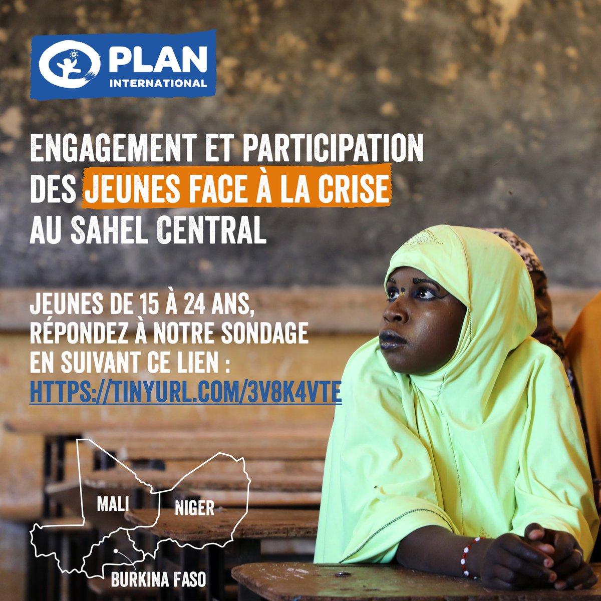 Jeunes du Burkina Faso, du Mali et du Niger 🇧🇫🇲🇱🇳🇪❓Vous avez entre 15 et 24 ans ? Répondez à notre sondage sur la crise et faites entendre votre voix 🗣️
 Suivez ce lien 👇ee.humanitarianresponse.info/x/zmo0DkPe?fbc…
<a href="/planburkina/">@PlanBurkina</a> <a href="/PlanIntl_Mali/">Plan International MALI</a> <a href="/PlanNiger/">Plan International Niger</a> <a href="/CD_plan_burkina/">CD Plan International Burkina Faso</a>