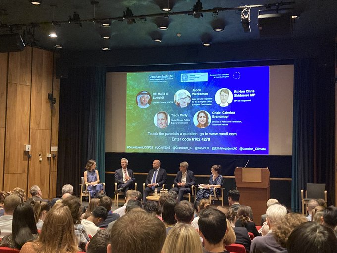 CSkidmoreUK's tweet image. Great to be speaking on effective net zero delivery alongside @COP28_UAE DG HE Majid Al-Suwaidi @EU_Commission lead climate negotiator Jacob Werksman and @GreenpeaceUK @TracyCarty at @Grantham_IC @EUdelegationUK @ItalyinUK #LCAW2023 @London_Climate event #CountdowntoCOP28