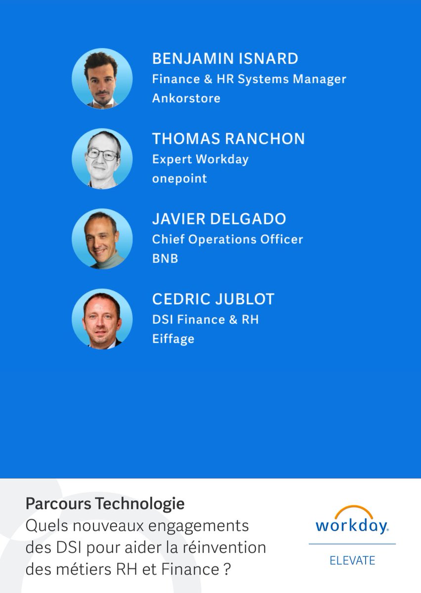 BNB_WD's tweet photo. Rejoignez-nous de 17h15 à 18h30 pour les sessions technologiques #wdayelevate #Paris #Thinkhuman #Workdigital @Workday https://t.co/6Jzhfpfnuu