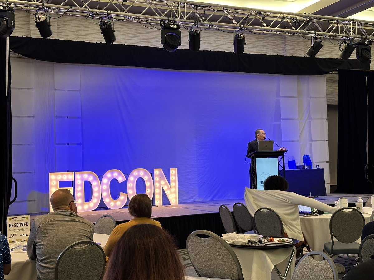 Dr. Michael Rice, MDE State Superintendent, delivering the message on how we continue our strategic plan on making Michigan a Top 10 education state. #EdCon23 @SniderC @kbeck_edu @massp @green59737937