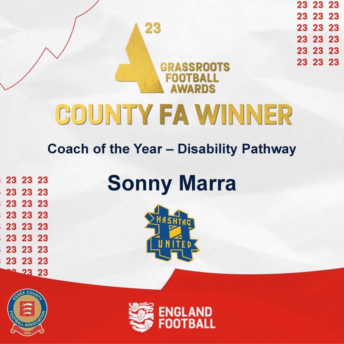 Essex County FA (@essexcountyfa) on Twitter photo Congratulations to Sonny Marra from <a href="/hashtagutd/">Hashtag United</a> Inclusive on winning the Coach of the Year Award for the Disability Pathway ๐
#ECFAAwards Congratulations to Sonny Marra from <a href="/hashtagutd/">Hashtag United</a> Inclusive on winning the Coach of the Year Award for the Disability Pathway ๐
#ECFAAwards