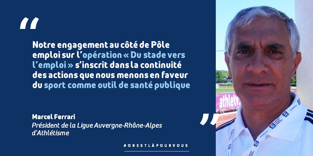L’#athlétisme s’engage en faveur de l’#emploi🏃

Du stade vers l’emploi, l'opération initiée par @pole_emploi en partenariat avec <a href="/FFAthletisme/">FFAthlétisme</a> et <a href="/Paris2024/">Paris 2024</a>

🎙️Entretien avec Marcel Ferrari, président de la Ligue #AuvergneRhôneAlpes d’athlétisme
➡️pole-emploi.org/regions/auverg…