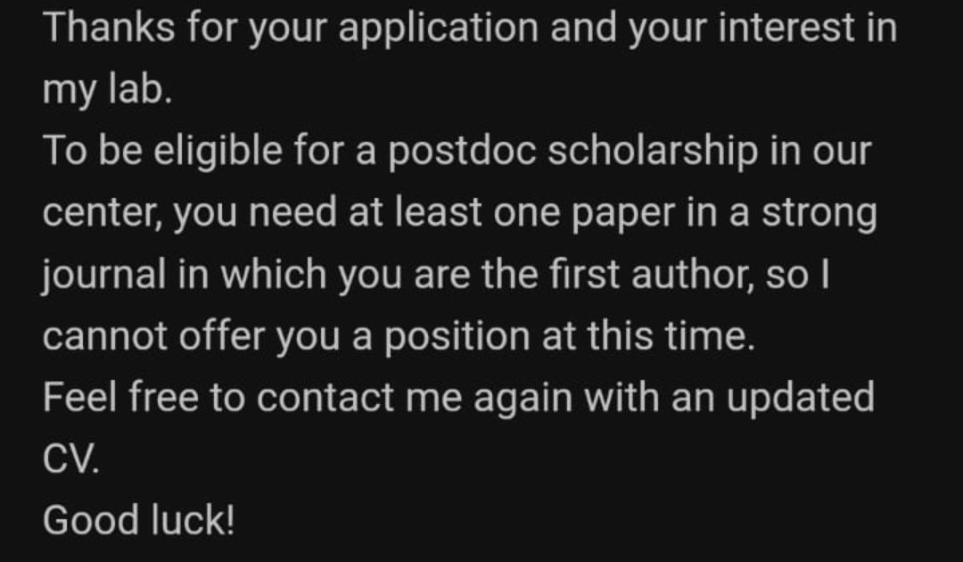LabSwanand's tweet photo. This email shows all that is wrong with science. The fact that it came from someone students looked up to (based on "one paper in a strong journal"), is all the more depressing.  How will students from resource-deprived labs find postdocs if this becomes a norm? @VoicesofIndAcad https://t.co/A3SaamAhB2