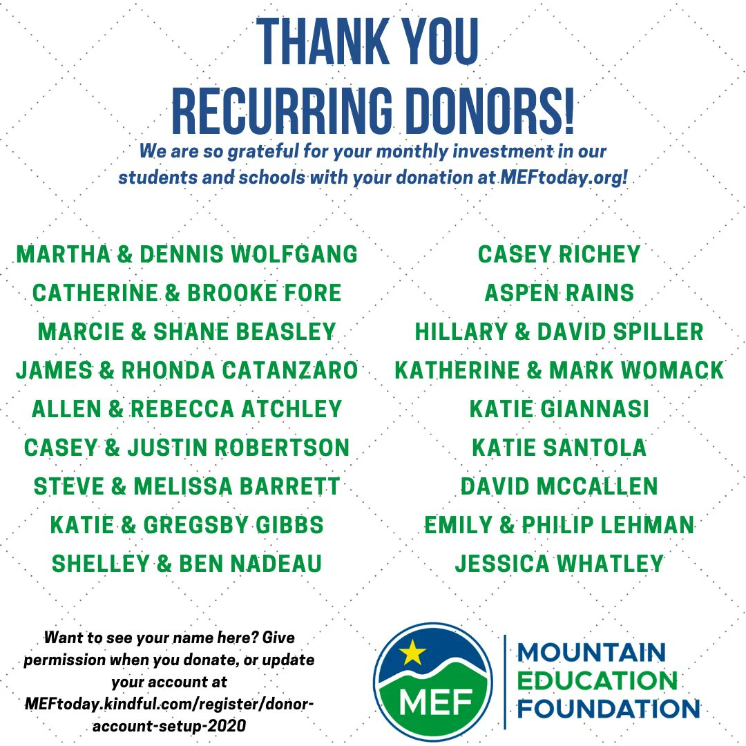 MtnEdFoundation's tweet photo. #SignalTHANKS to these MONTHLY RECURRING donors for investing in our children with your donation at https://t.co/hAQ9Jdk7wG! With your consistent support, #SignalDREAMS! We so appreciate ALL of our donors!! https://t.co/MSHK4jAoUI