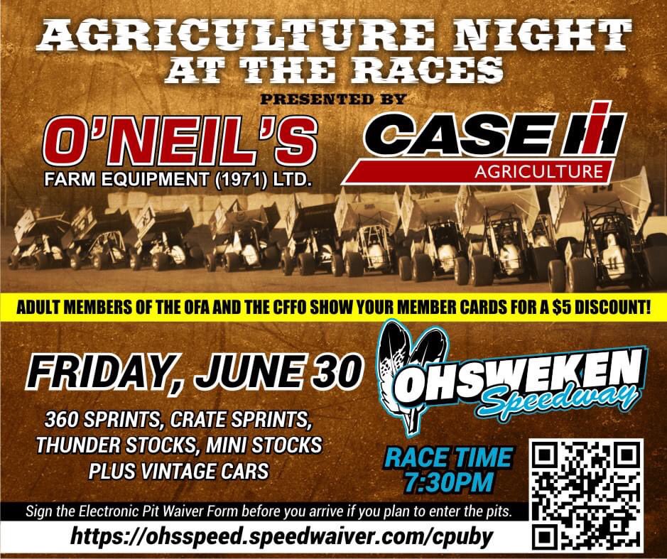 OhswekenSpdway's tweet photo. It's Agricultural Night this Friday! All four divisions are back in action plus Vintage Cars. @ONeilsFarmEquip https://t.co/lUop33WXy5