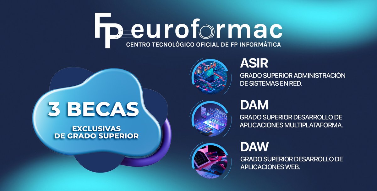 Qué alegría poder decir esto.

¡El centro FP Euroformac SORTEA de 3 BECAS para estudiar el Ciclo Formativo de Grado Superior de informática que elijas!

💻 ASIR, DAM o DAW
🎓 Título oficial

Información e inscripción:
1️⃣ Haz RT
2️⃣ Entra en mouredev.link/becasfp

Te cuento más.