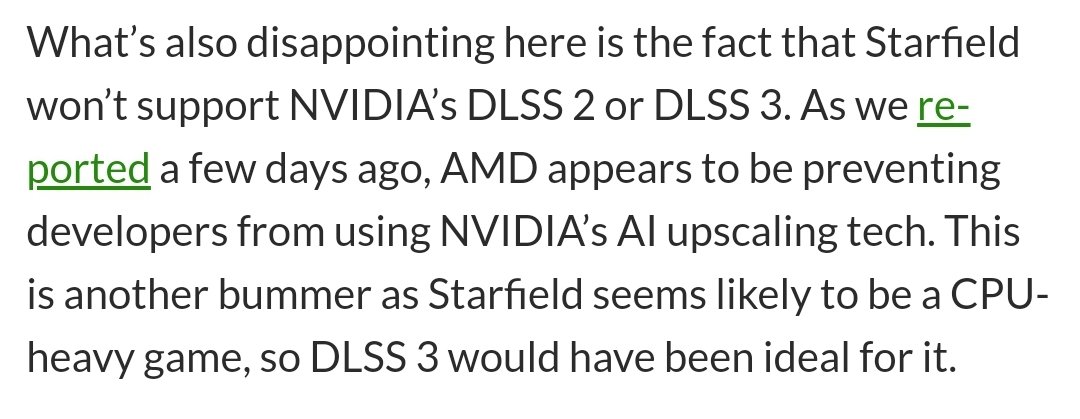 We need to start a boycott of AMD for this anti-competitive garbage. They are intentionally blocking DLSS support in games they sponsor, something that Nvidia does not do at all. Terrible on their part. Shame on you, AMD.