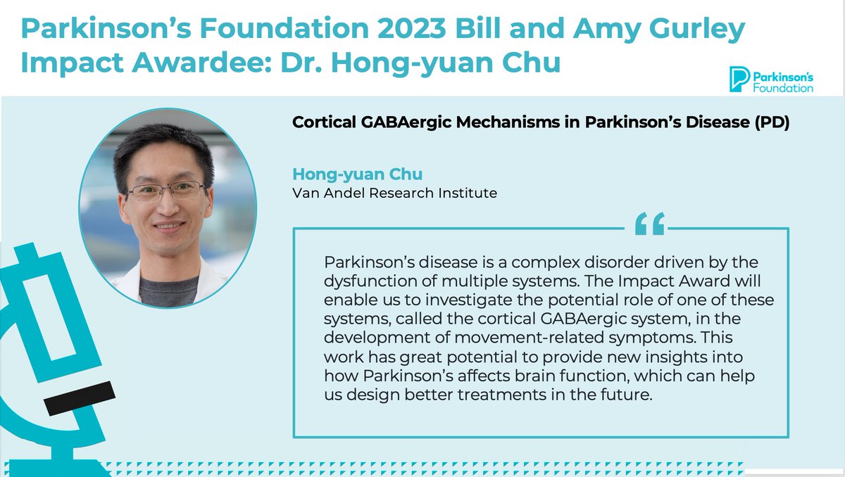 Parkinson's Foundation Research (@pfresearchteam) on Twitter photo 💪 Congratulations to <a href="/ChuHongyuan/">Hong-Yuan Chu</a>, 2023 Impact Awardee who will study cortical GABAergic mechanisms in #Parkinsons disease <a href="/VAInstitute/">Van Andel Institute (VAI)</a>!!
<a href="/ParkinsonDotOrg/">Parkinson's Foundation</a> 💪 Congratulations to <a href="/ChuHongyuan/">Hong-Yuan Chu</a>, 2023 Impact Awardee who will study cortical GABAergic mechanisms in #Parkinsons disease <a href="/VAInstitute/">Van Andel Institute (VAI)</a>!!
<a href="/ParkinsonDotOrg/">Parkinson's Foundation</a>