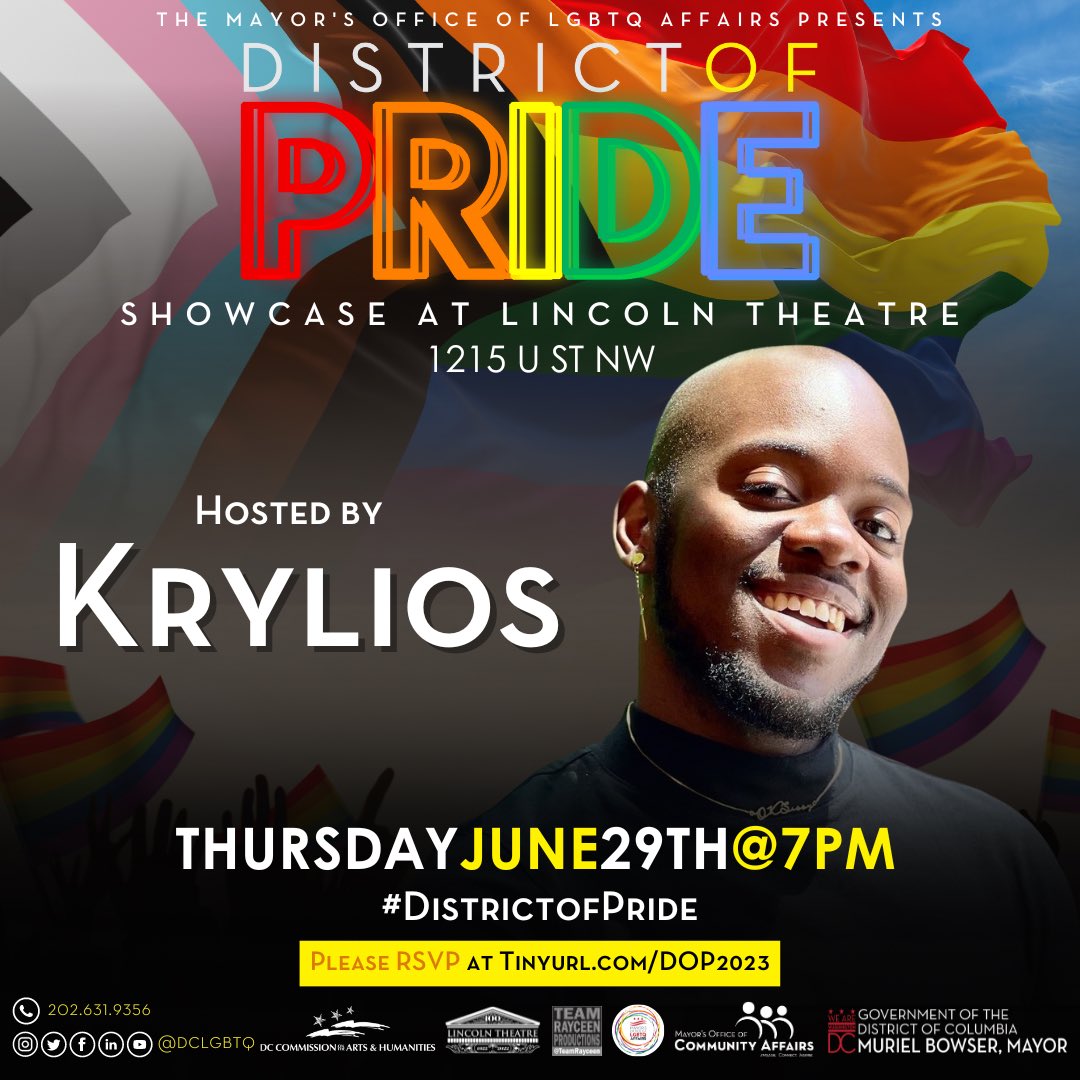 Join myself and @itskrylios as we host #DistrictOfPride2023 presented by The @DCLGBTQ, free on June 29, kicks  off at 7pm everyone is welcome!!
#Pride #dmvevents #free 
Rayceen.com