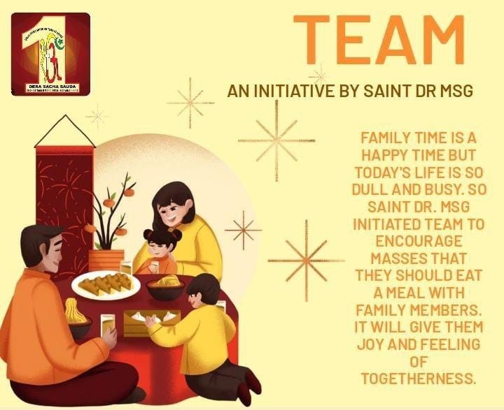 Saint Dr. Gurmeet Ram Rahim Singh Ji मार्गदर्शन करते हैं कि एक साथ बैठकर भोजन करने से न केवल घर में सौहार्दपूर्ण वातावरण विकसित होता है गुरुजी द्वारा शुरू किए गए कार्य TEAM में भाग लें, परिवार के साथ कम से कम एक समय भोजन करके सुखद समय बिताएं।
#TEAM
#FamilyMeal
#EatingTogether