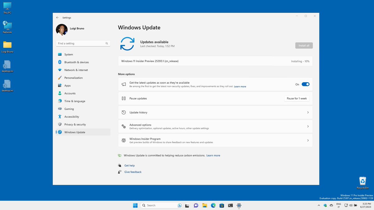 LuigiLCBBruno's tweet photo. New Windows 11 Insider Dev build 25393.1 download and installation... @Windows @windowsinsider 
#Windows #Windows11 #WindowsInsider #WindowsInsiderMVP #WIMVP https://t.co/jQ6AO2mjKH