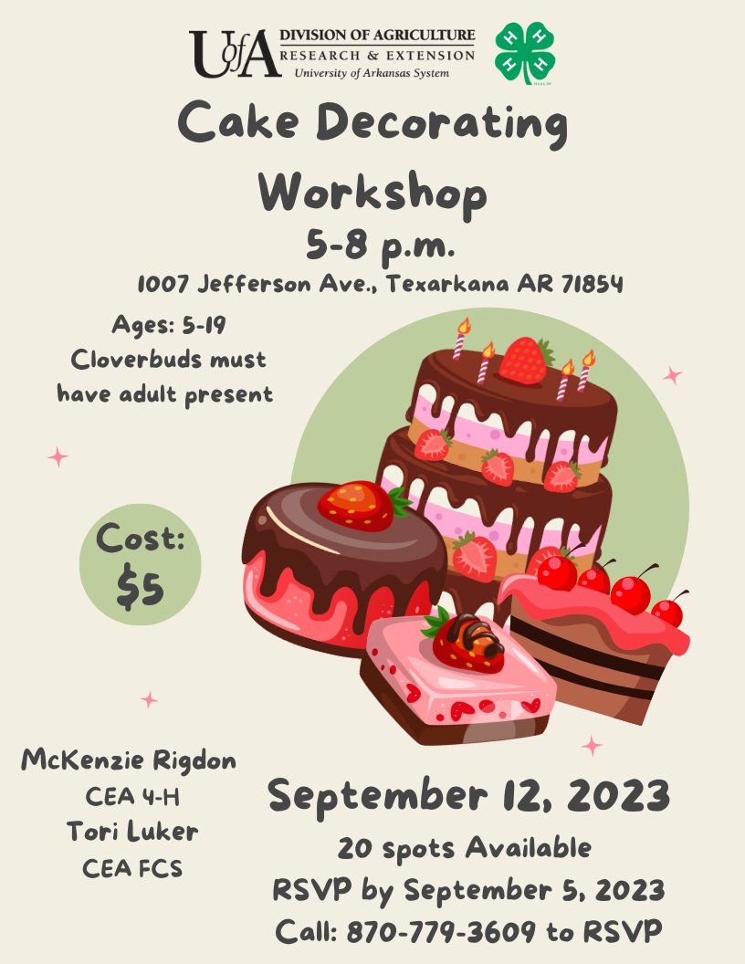 MillerCo4H's tweet photo. Please note that the Cake Decorating Workshop date has changed to September 12, RSVP is now due September 5th. https://t.co/BADaDHOs68
