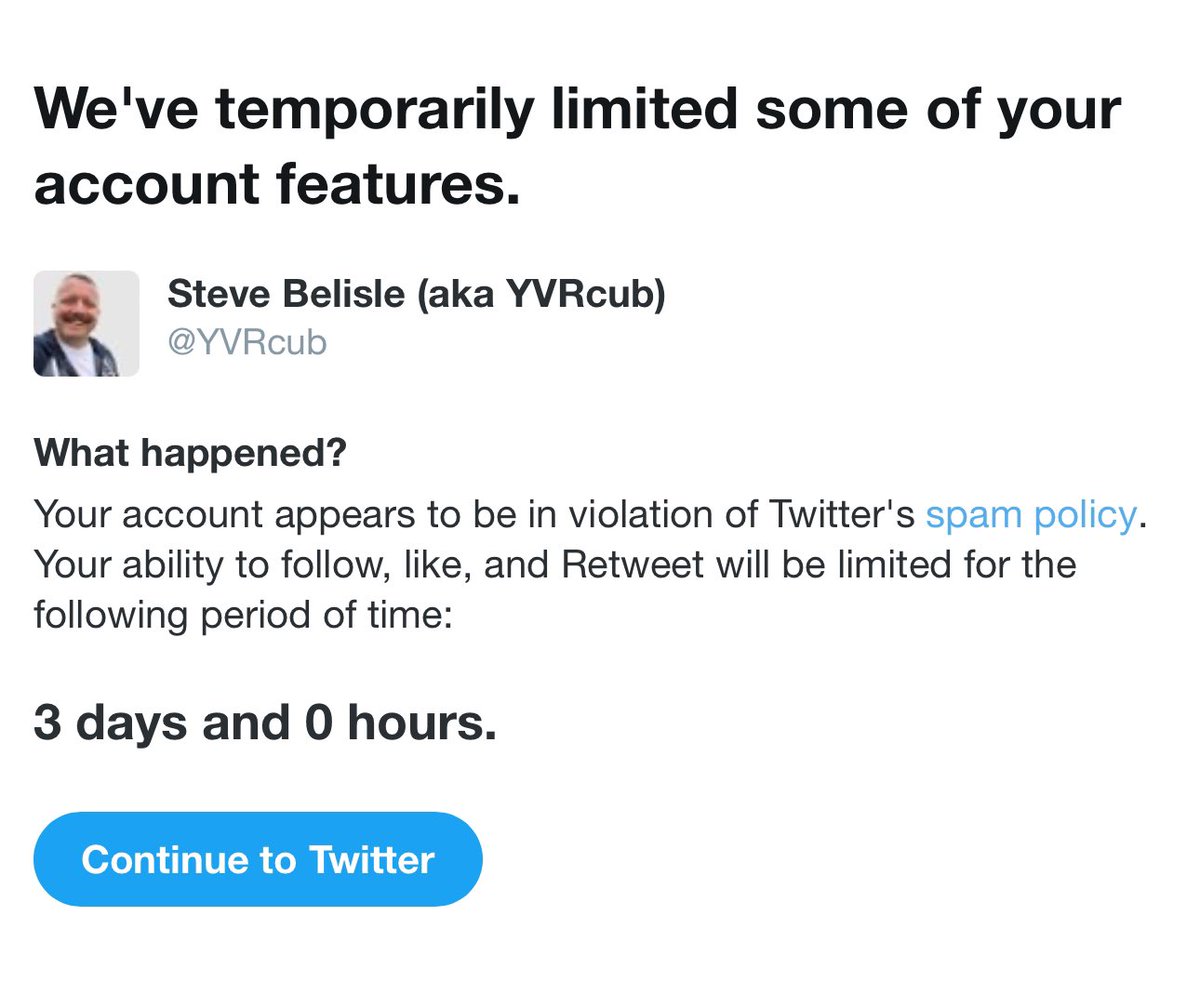 Really @Twitter???

Liking and retweeting 2-3 posts in the last 24h and getting this?
Spam policy?
Really?

#wtf