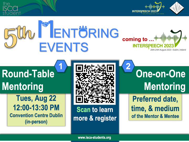 iscaSAC's tweet photo. 📢 Call for our mentoring events: In-person round table and one-on-one mentoring  @ISCAInterspeech 

To register : https://t.co/RFpDq2CFSI https://t.co/Nj67IrKhAm