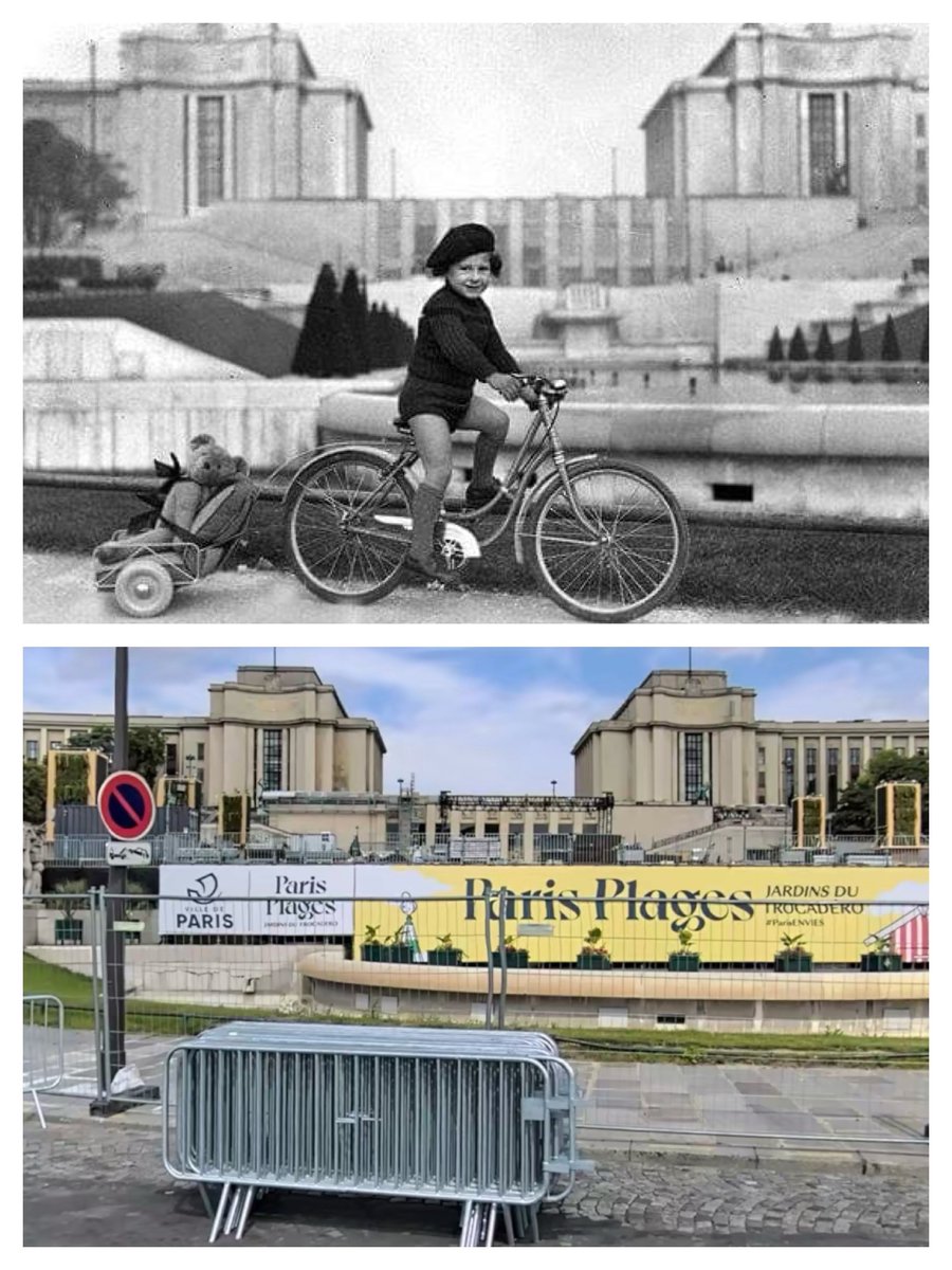 Devant le Trocadéro, Paris, 1947 and today (2021). Thanks to @ParisAMDParis for historic image. 

 #Paris #thenandnow #avantapres #voyagerdansletemps #history #histoire #vieuxparis #parisperdu #ruesdeparis #ParisJeTaime #ParisMonamour