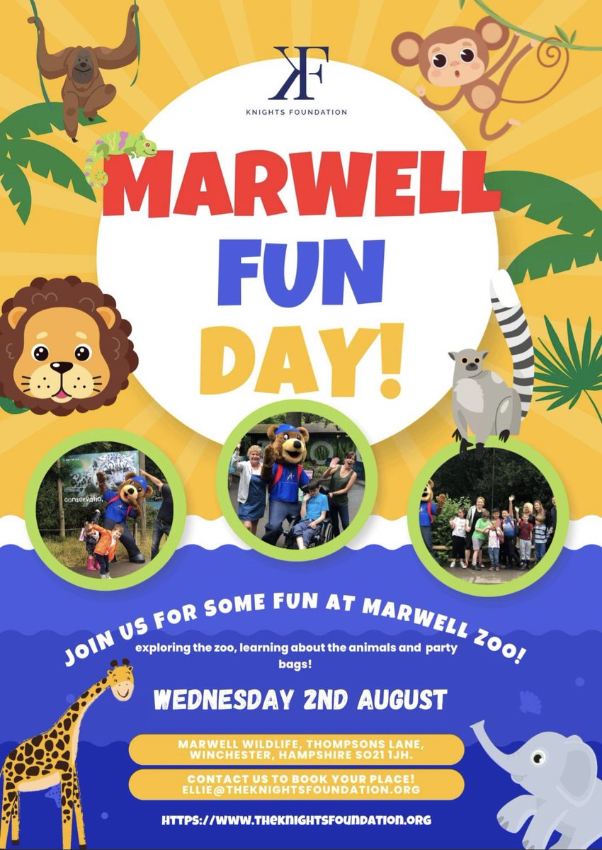 Come and Join us for a day at Marwell Zoo!🦁
All details below.. Contact Ellie to book in your place! 

ellie@theknightsfoundation.org
Available on whatsapp - 07708 767 590 

Limited places available💙