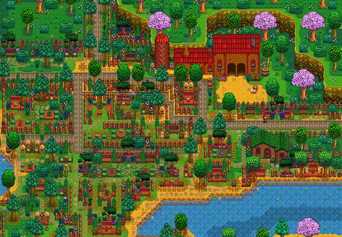 ZaffLuto's tweet photo. Spring is so pretty in stardew!!!🌿 I updated marnies and leahs area a bit! https://t.co/PketIyIgvx