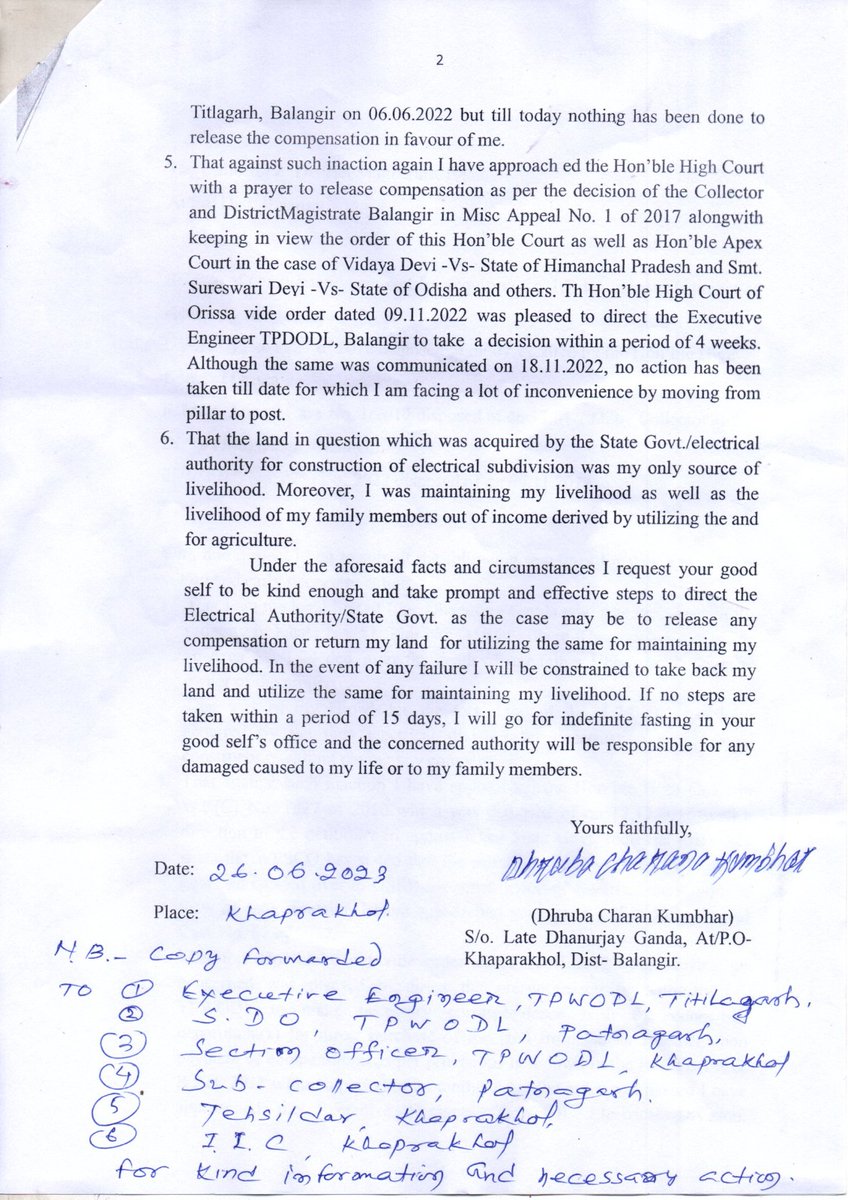 Kind request to <a href="/CMO_Odisha/">CMO Odisha</a>🙏🏻 <a href="/CollectorBgr/">Collector & DM, Balangir</a>🙏🏻 <a href="/MoSarkar5T/">MoSarkar 5T</a>🙏🏻 <a href="/Naveen_Odisha/">Naveen Patnaik</a> 🙏🏻<a href="/SecretaryOdisha/">odisha secretary</a>🙏🏻 <a href="/tpwodl/">Chief Operation , TPWODL</a>🙏🏻 <a href="/EnergyOdisha/">Energy Odisha</a> 🙏🏻regarding release of Compensation from TPWODL.
Copy enclosed Sir🙏🏻for kind information 🙏🏻.